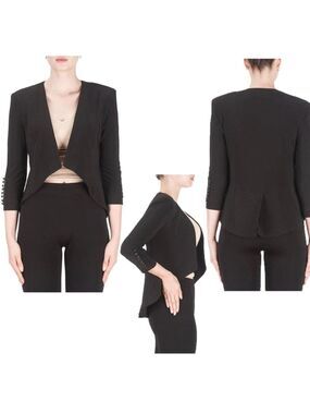 JOSEPH RIBKOFF OPEN FRONT BOLERO JACKET BLACK Sz 12 3/4 sleeve satin button
